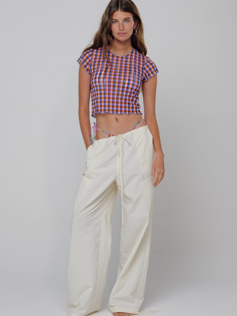 Resa Milk Drawstring Sheer Jogger Flowy Air Pants